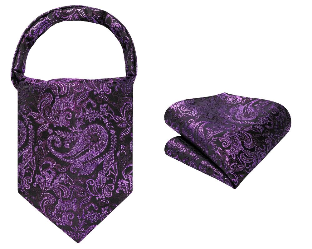 1018 Ascots Purple Ascot Paisley Cravats and Pocket Set Classic Scarf Self